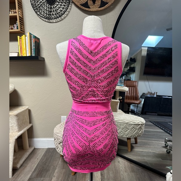 Hot & Delicious Hot Pink Rhinestone Mini Skirt Set Small - Picture 3 of 5